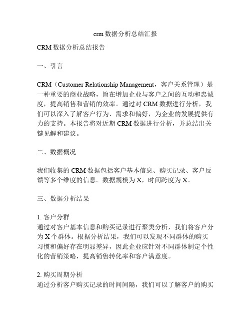 crm数据分析总结汇报