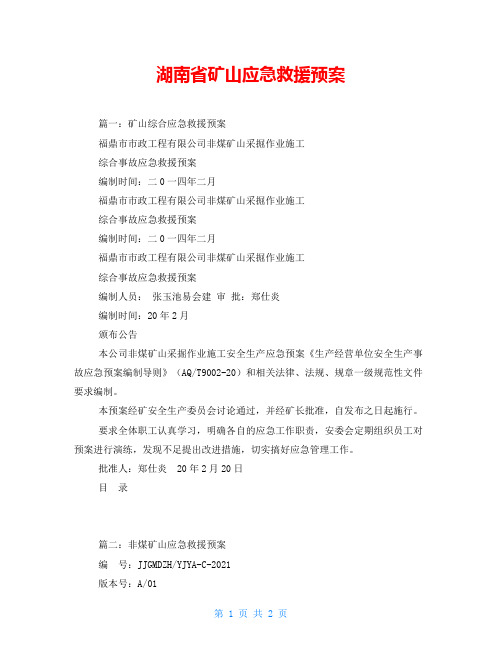 湖南省矿山应急救援预案