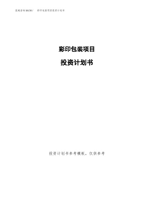 彩印包装项目投资计划书2020