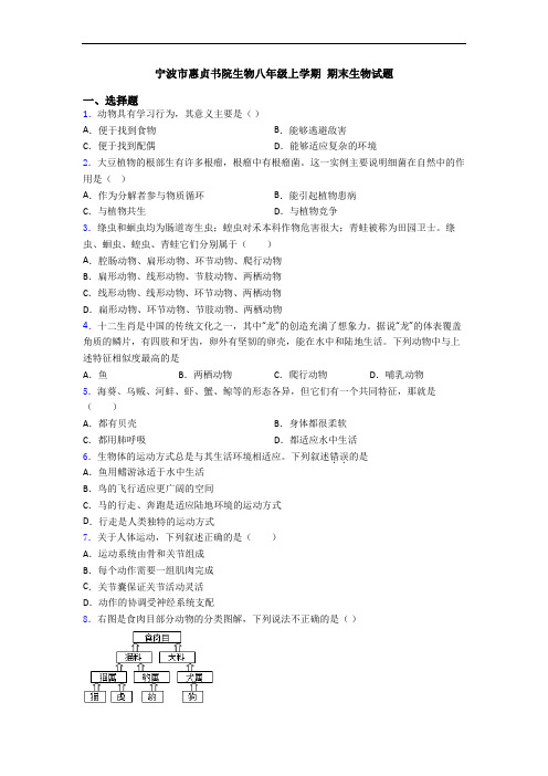 宁波市惠贞书院生物八年级上学期 期末生物试题