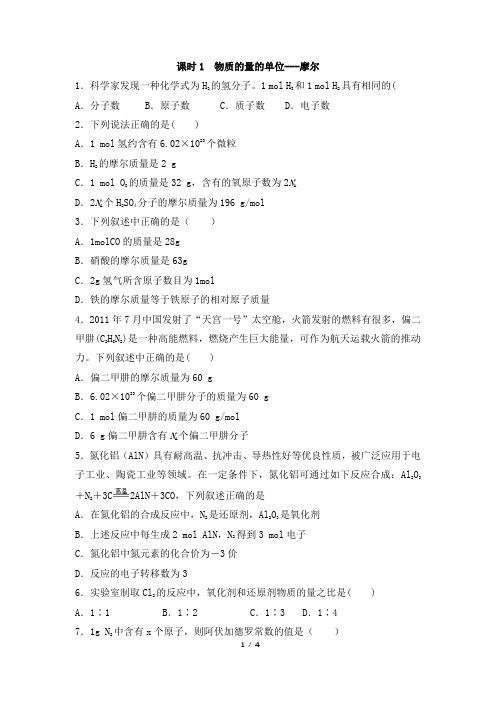 高一化学必修 第一册(2019版)_《物质的量》名师练习(第一课时)
