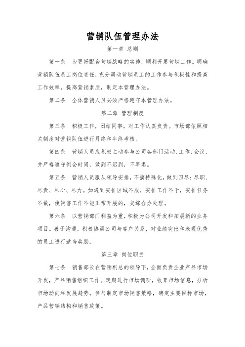 营销队伍管理办法