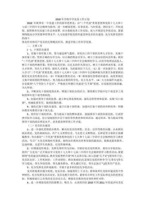 2010年学校中学党务工作计划