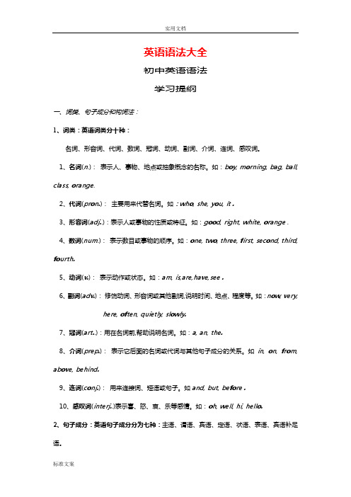 初中英语语法大全[知识点总结材料可打印]