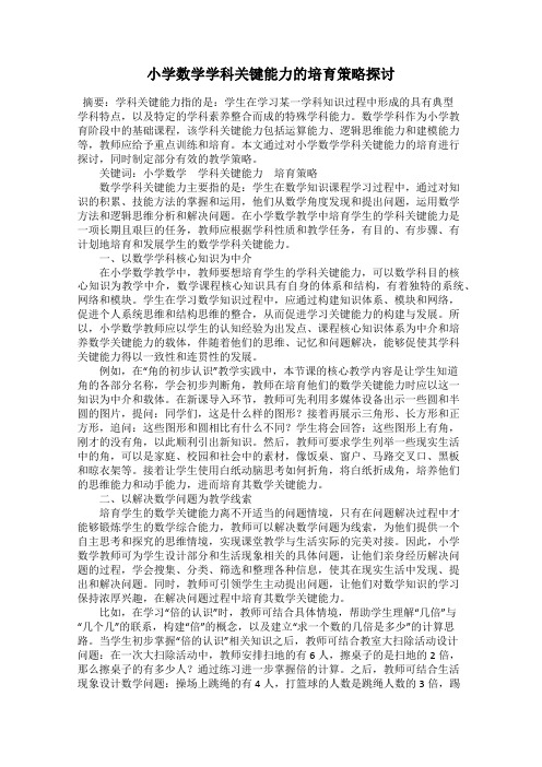 小学数学学科关键能力的培育策略探讨