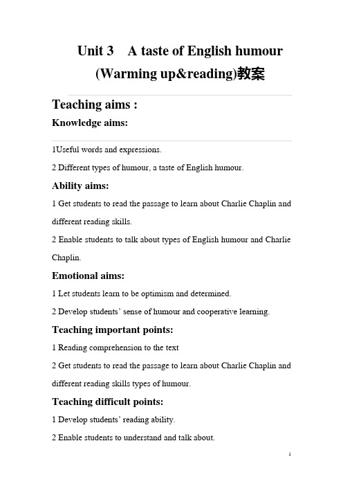 Unit 3教案A taste of English humour