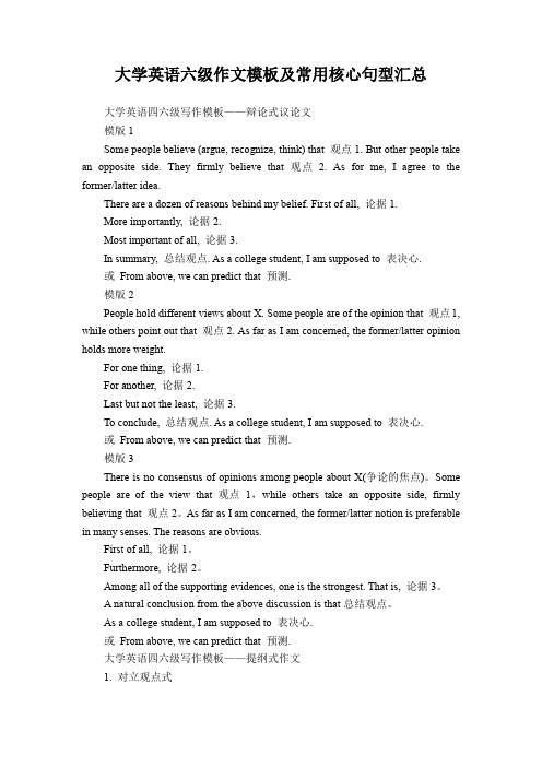 大学英语六级作文模板及常用核心句型汇总