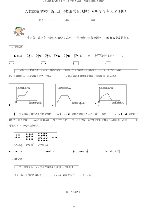 人教版数学六年级上册《数形结合规律》专项复习卷(含解析)