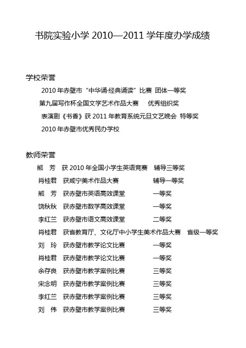 书院实验小学办学成绩