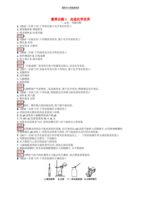 精选中考化学总复习第一单元走进化学世界素养全练1走进化学世界练习