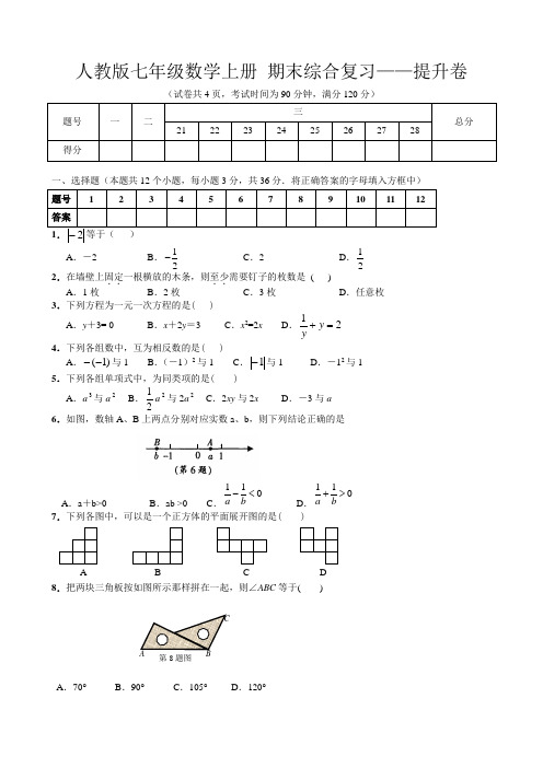 人教版七年级数学上册 期末综合复习——提升卷(含答案)