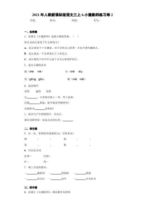 2021年人教新课标版语文三上6.小摄影师练习卷2