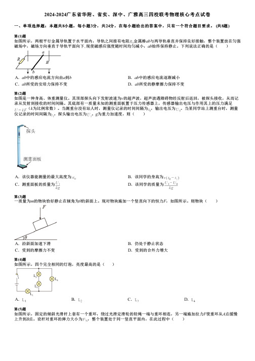 2024-2024广东省华附、省实、深中、广雅高三四校联考物理核心考点试卷