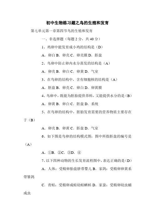 初中生物练习题之鸟的生殖和发育_1