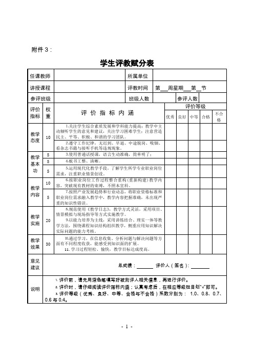 学生评教赋分表