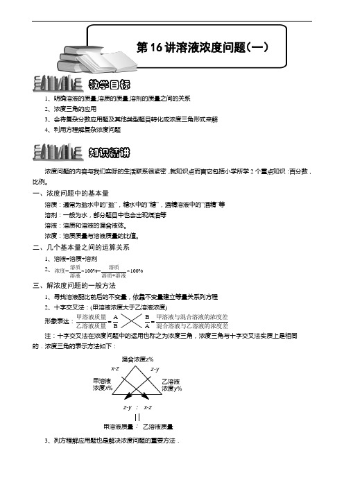 奥数 六年级 千份讲义 398 第16讲——浓度问题