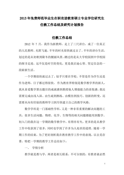 任教工作总结及研究计划报告