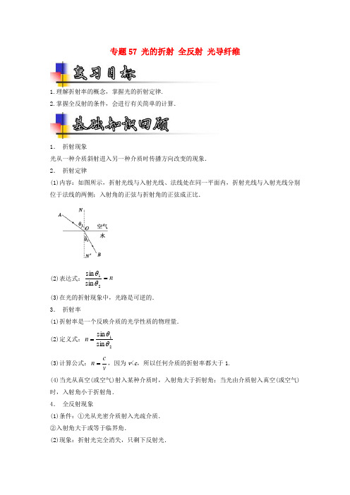 高考物理一轮复习 专题57 光的折射 全反射 光导纤维(讲)(含解析)