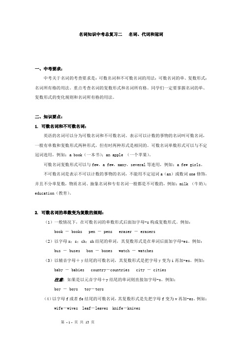 2013年中考英语总复习：名词、代词和冠词