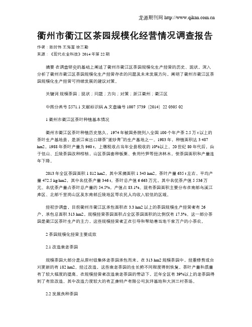 衢州市衢江区茶园规模化经营情况调查报告