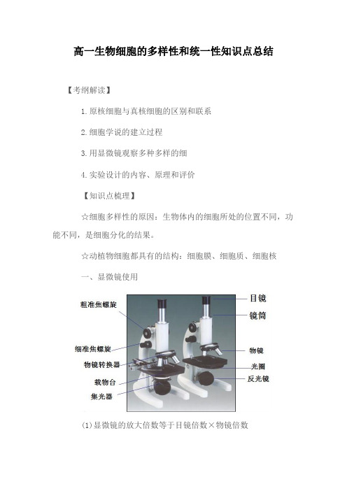 高一生物细胞的多样性和统一性知识点总结