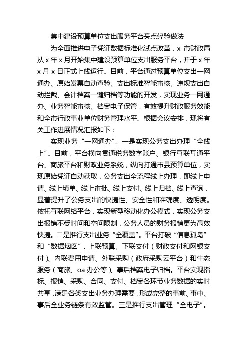 集中建设预算单位支出服务平台亮点经验做法