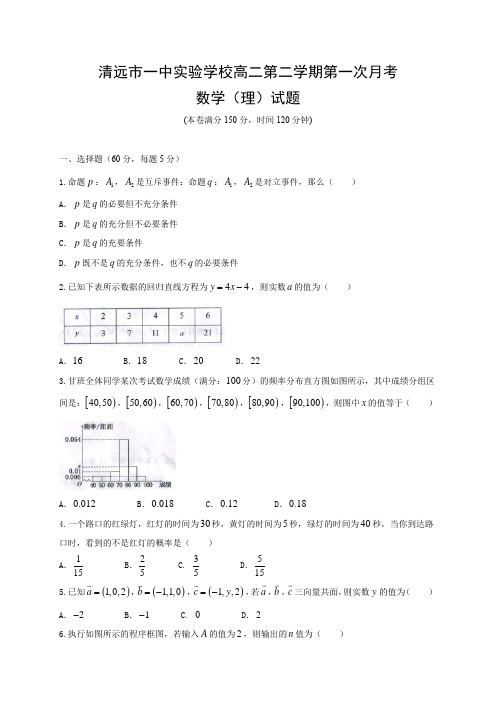 广东省清远一中实验学校2016-2017学年高二下学期第一次月考数学(理)试题