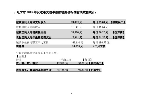 辽宁省2015年道路交通事故【各伤残等级赔偿标准】