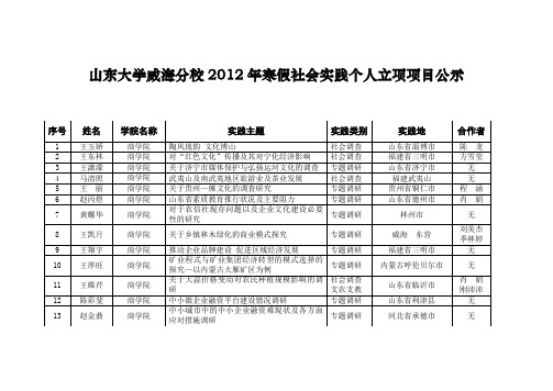 山东大学威海分校2012年寒假社会实践个人立项项目公示