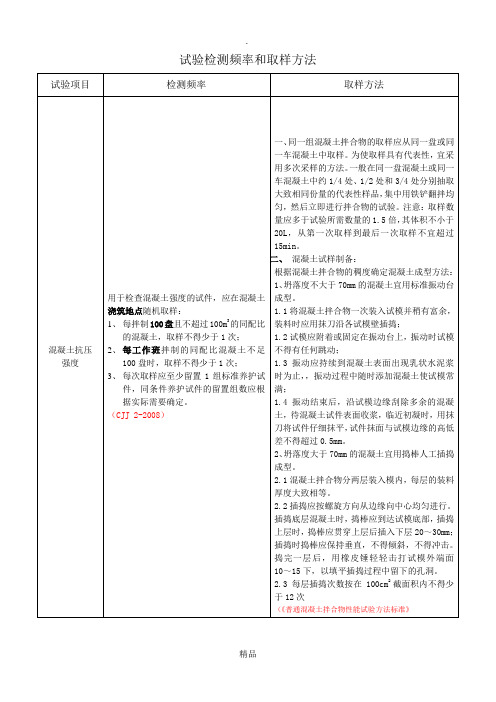 各种材料取样频率和取样方法