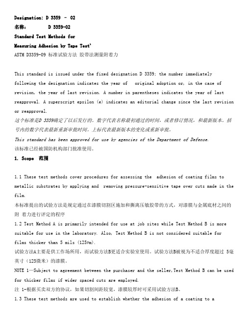 ASTM D3359-09 标准试验方法 胶带法测量附着力.