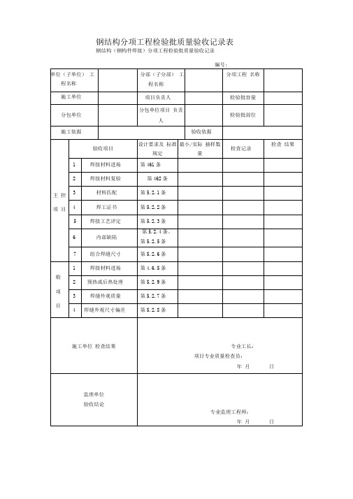 钢结构分项工程检验批质量验收记录表(2020年版)