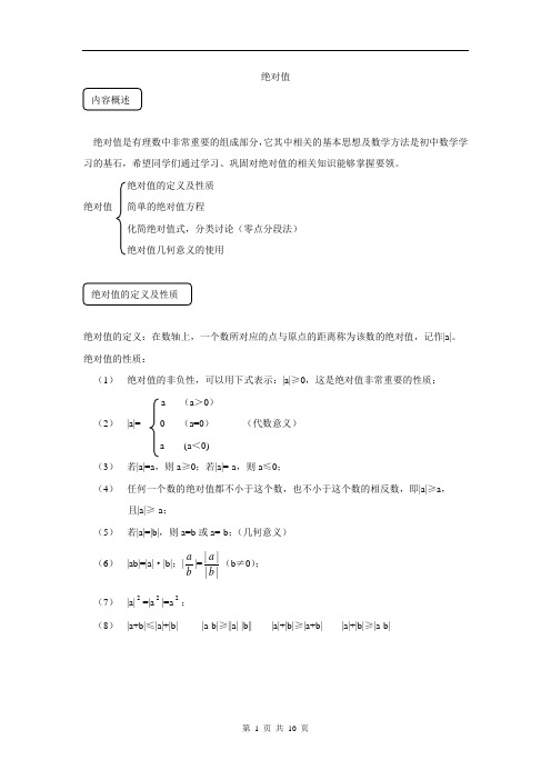初一数学绝对值典型例题