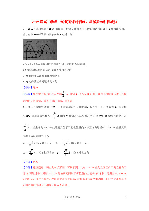 2012届高三物理一轮复习 机械振动和机械波课时训练 鲁科版选修3-4.doc