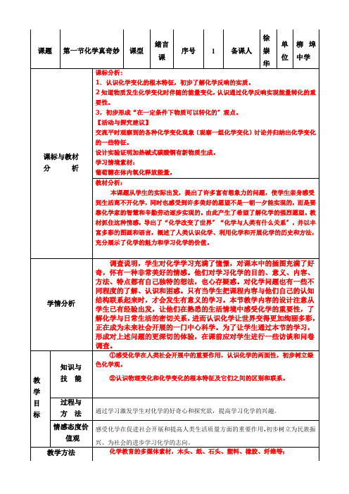 《化学真奇妙》word教案 (同课异构)2022年鲁教版化学