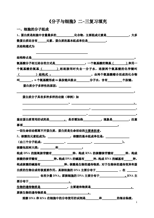 分子与细胞(二三章复习填充)