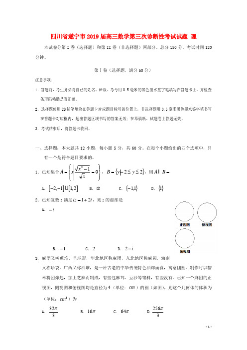 四川省遂宁市2019届高三数学第三次诊断性考试试题理201905070356