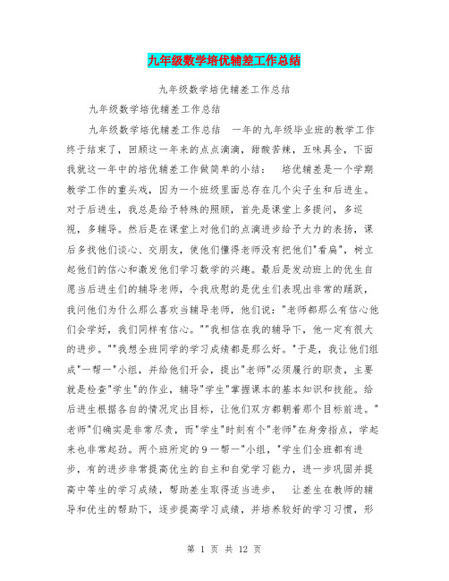 九年级数学培优辅差工作总结【可编辑版】