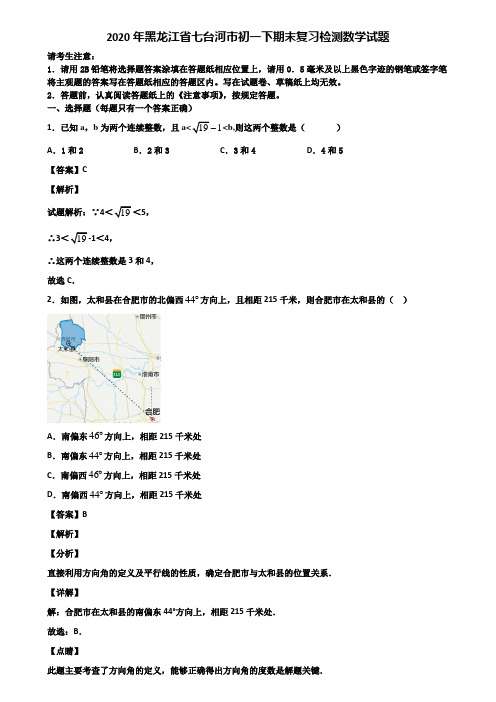 2020年黑龙江省七台河市初一下期末复习检测数学试题含解析