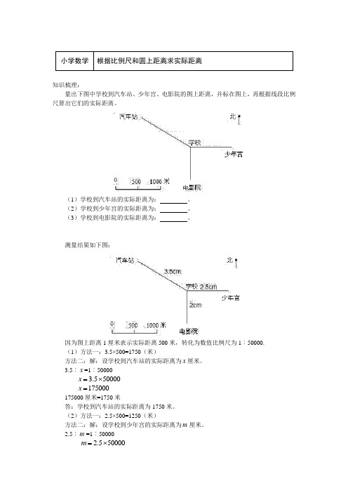 六年级数学上册知识讲义-根据比例尺和图上距离求实际距离-冀教版