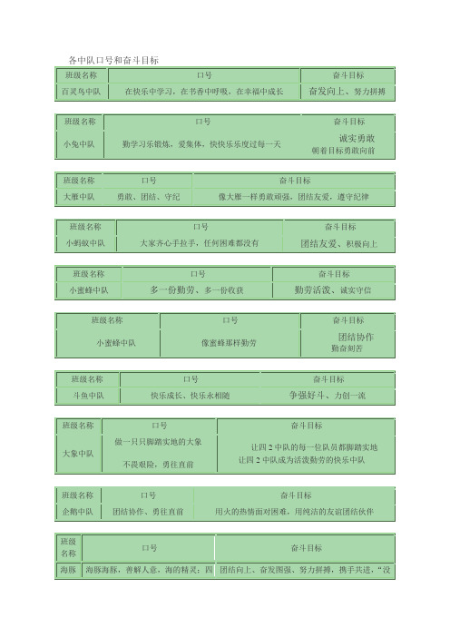 各中队口号和奋斗目标搜集