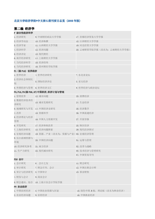 北京大学经济学院中文核心期刊要目总览
