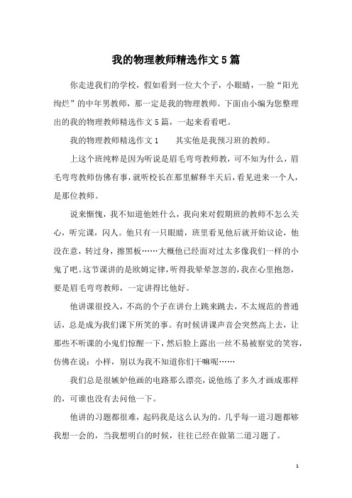 我的物理教师精选作文5篇