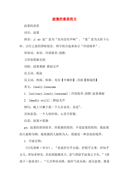 寂寞的意思范文