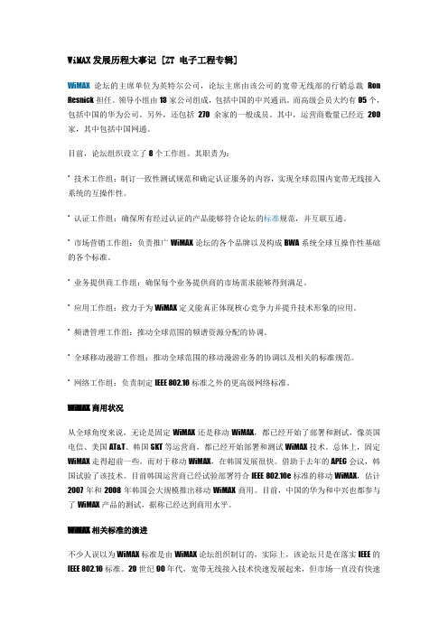 WiMAX发展历程大事记