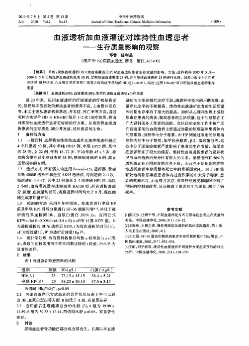 血液透析加血液灌流对维持性血透患者——生存质量影响的观察