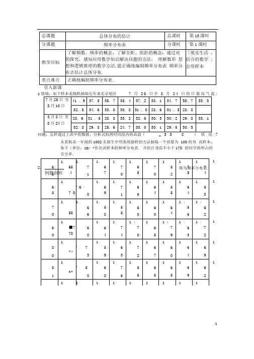 苏教版必修三第13课时《频率分布表》word教案