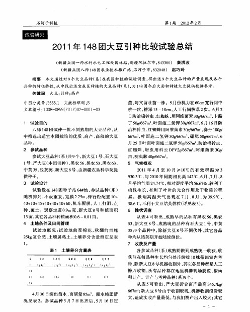 2011年148团大豆引种比较试验总结