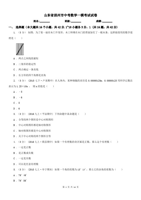 山东省滨州市中考数学一模考试试卷