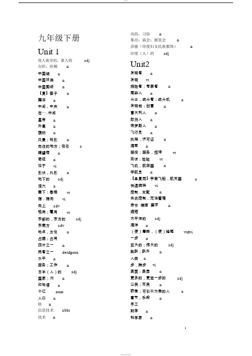 九年级下册英语单词译林版